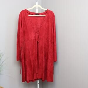 Joh Red Faux Suede Duster Jacket Boho Open Front Tie Size M